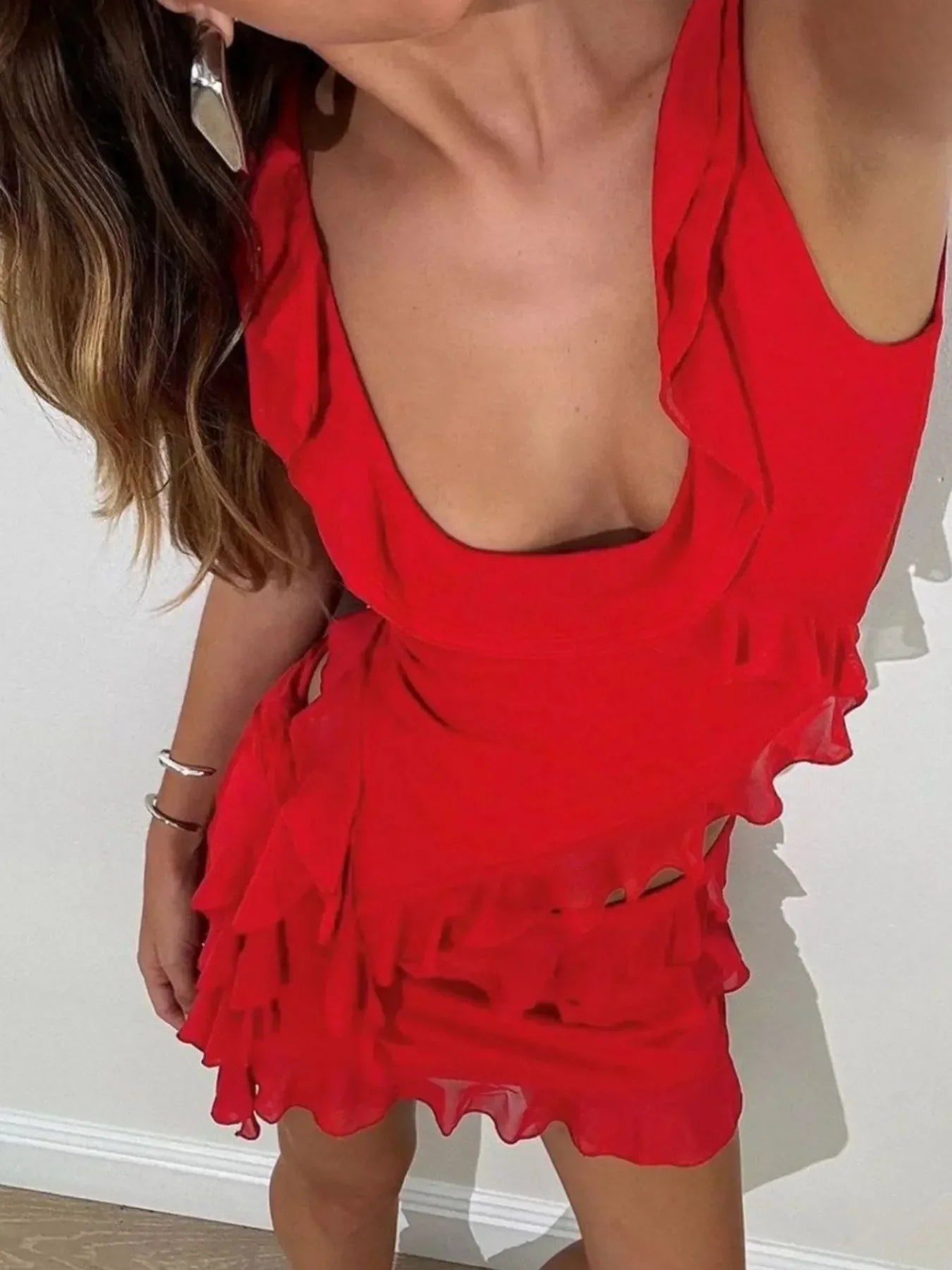 Ruffled Scoop Neck Tank and Skirt Set