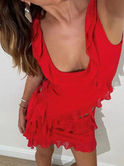 Ruffled Scoop Neck Tank and Skirt Set