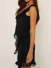 Ruffled Scoop Neck Tank and Skirt Set