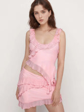 Ruffled Scoop Neck Tank and Skirt Set Pink / S