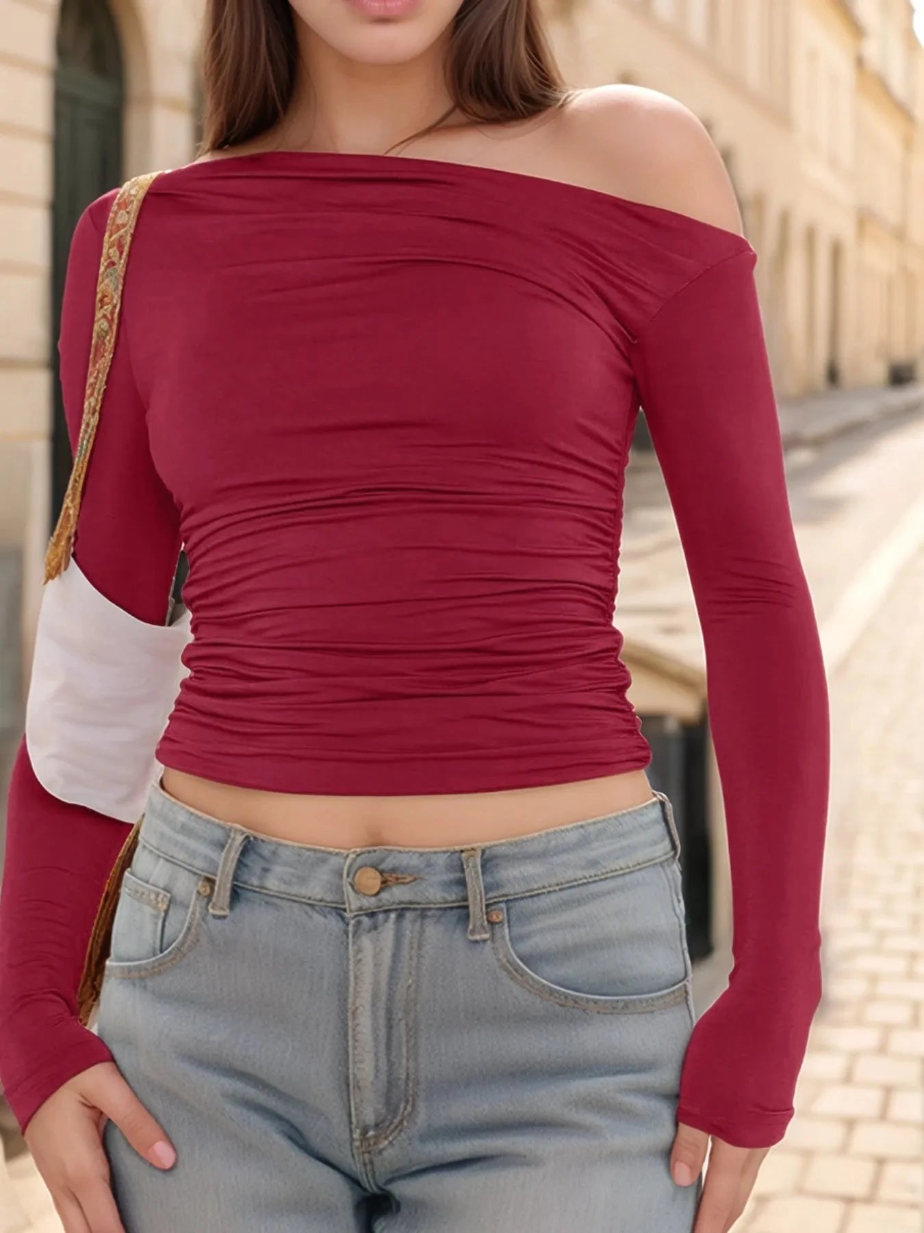 Ruffled Single Shoulder T-Shirt