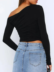 Ruffled Single Shoulder T-Shirt