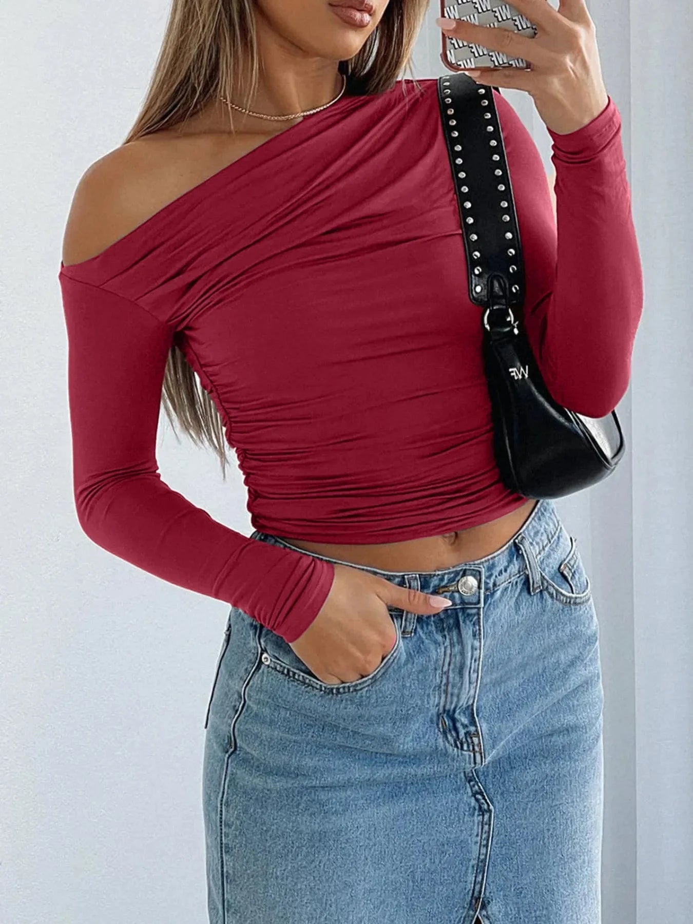 Ruffled Single Shoulder T-Shirt