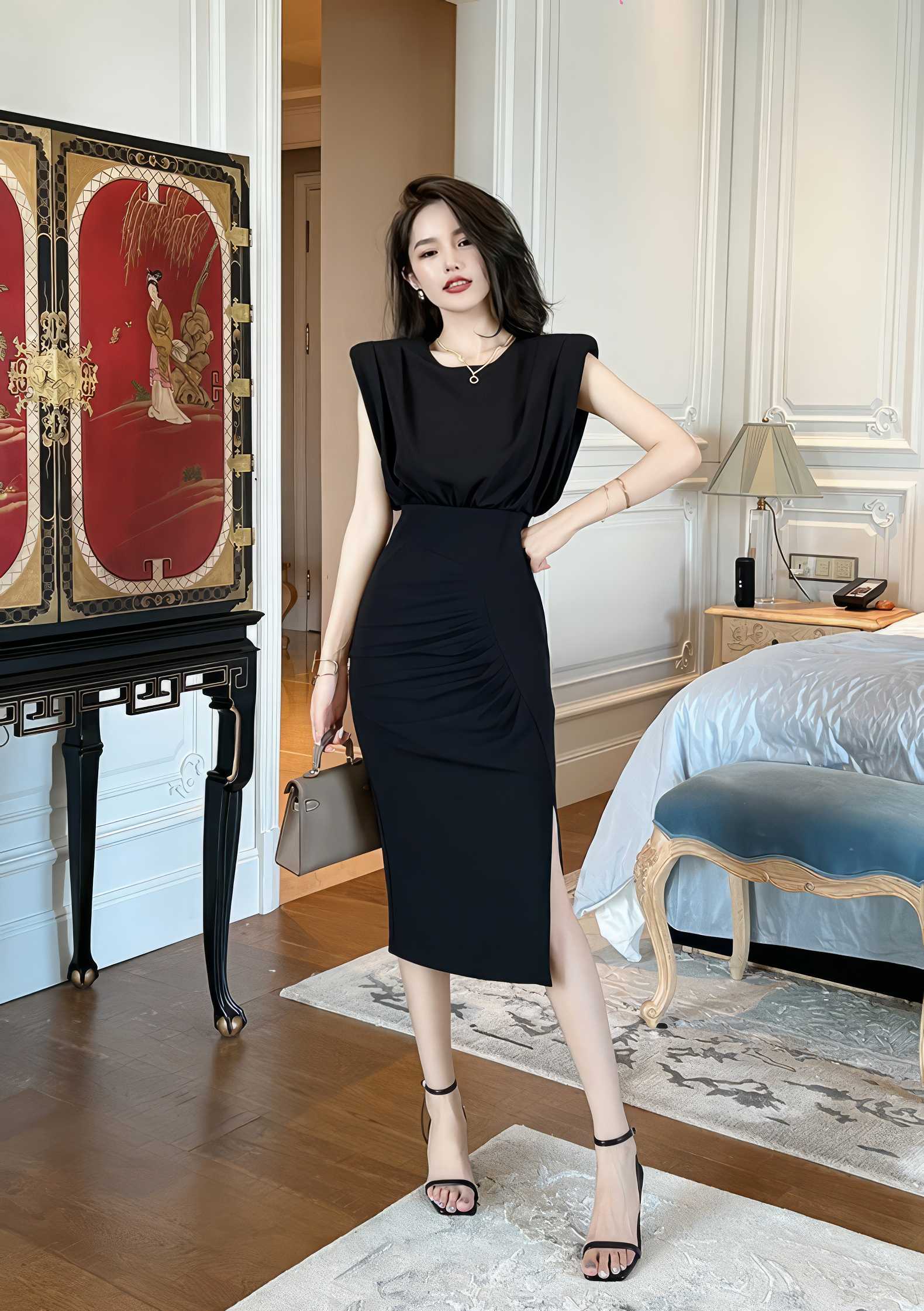 Ruffled Sleeveless Asymmetrical Hem Dress