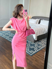 Ruffled Sleeveless Asymmetrical Hem Dress