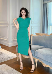 Ruffled Sleeveless Asymmetrical Hem Dress S / Green