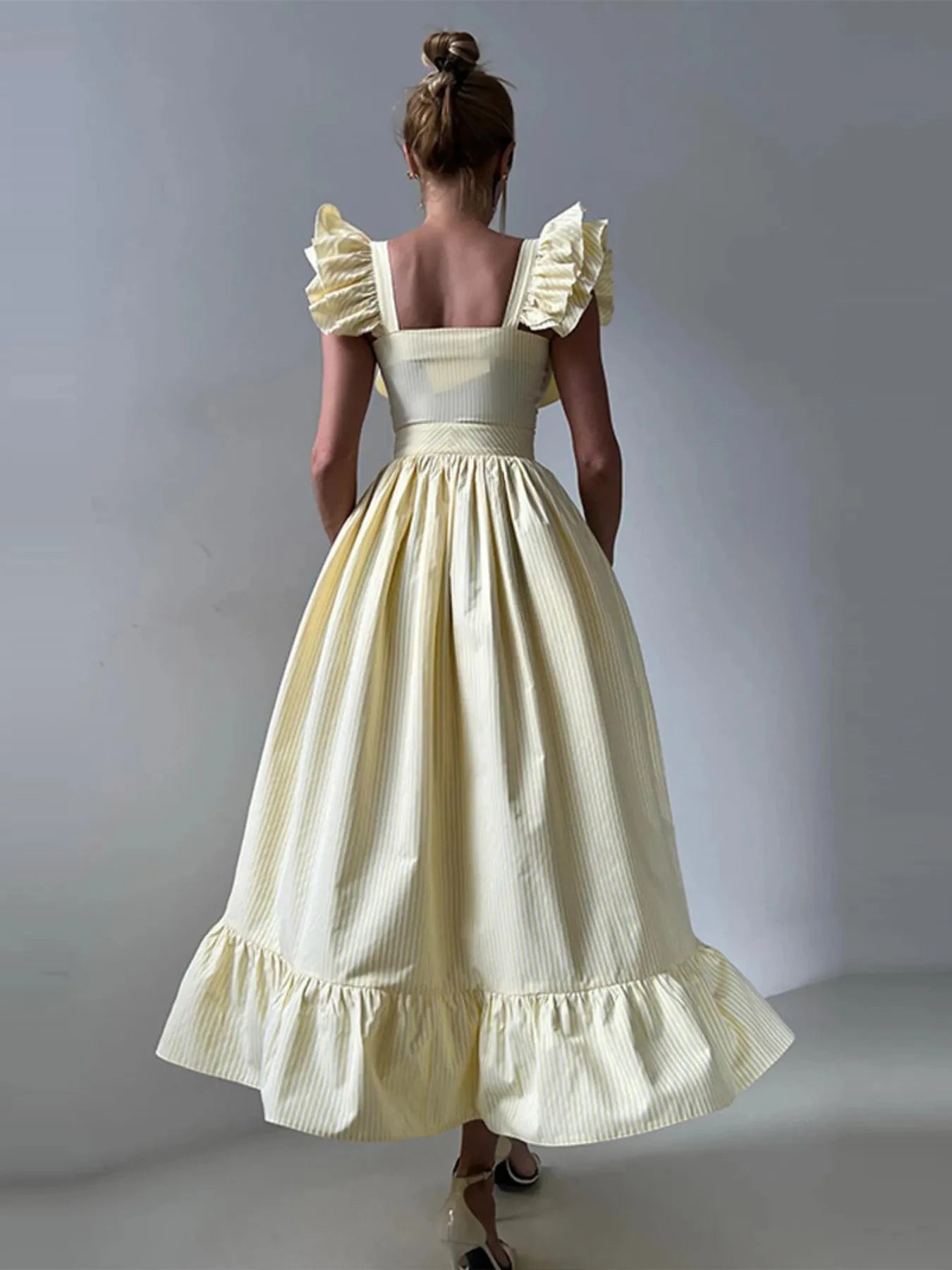 Ruffled Striped Square Neck Dress