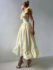 Ruffled Striped Square Neck Dress