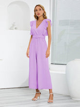 Ruffled Surplice Cap Sleeve Jumpsuit Pink Purple / S
