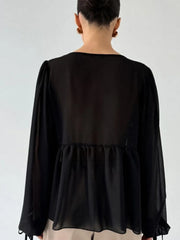 Ruffled Tie Front Long Sleeve Blouse