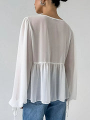 Ruffled Tie Front Long Sleeve Blouse