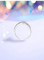S925 Sterling Silver Curved V-Shape Lab Diamond Band Ring