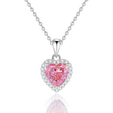 S925 Sterling Silver Heart-Shaped Paved Lab Grown Diamond Blue Topaz Necklace Padparadscha