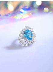 S925 Sterling Silver Pink Sapphire Pear Cut Paved Crystal Lab Diamond Ring