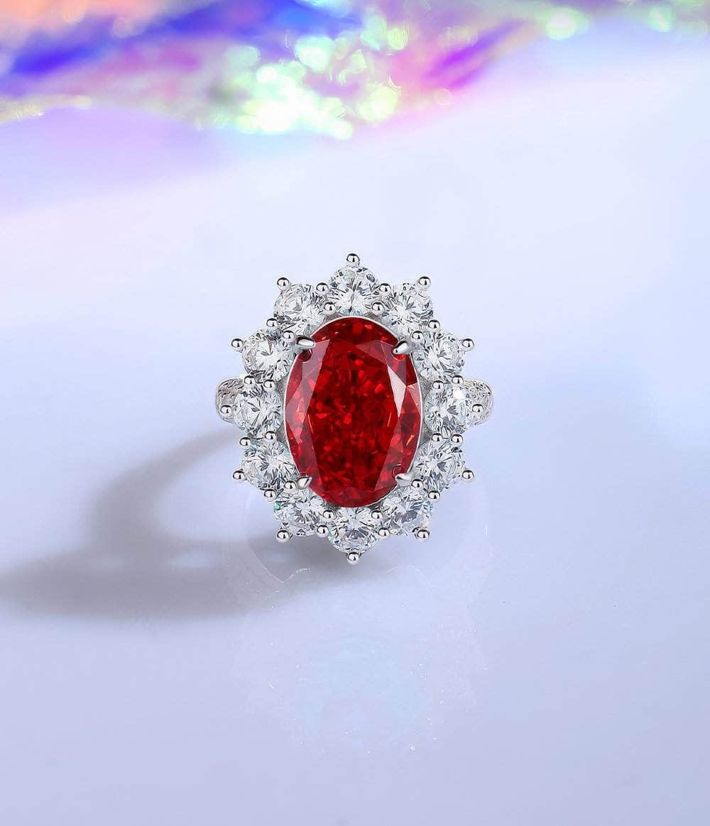 S925 Sterling Silver Prong-Setting Lab-Generated Diamond Gemstone Oval Ring