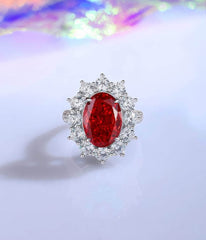 S925 Sterling Silver Prong-Setting Lab-Generated Diamond Gemstone Oval Ring