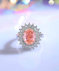 S925 Sterling Silver Prong-Setting Oval-Cut Lab Diamond Gemstone Ring