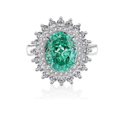 S925 Sterling Silver Prong-Setting Oval-Cut Lab Diamond Gemstone Ring 6 US / Emerald