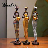 SAAKAR Resin Painted Black Women Statue Decor - Retro Figurines Holding Pottery Pots for Home, Bedroom, Desktop Collection