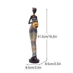 SAAKAR Resin Painted Black Women Statue Decor - Retro Figurines Holding Pottery Pots for Home, Bedroom, Desktop Collection Scarf