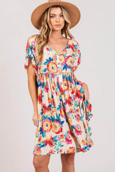SAGE + FIG Full Size Floral Button-Down Short Sleeve Dress Multi / S
