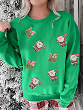 Santa Delivering Gifts Christmas Sequin Graphic Sweatshirt Green / S