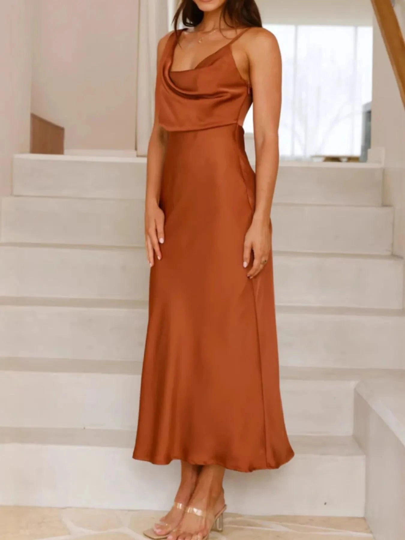 Satin Asymmetrical Midi Dress
