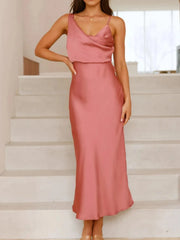 Satin Asymmetrical Midi Dress