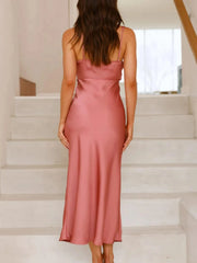 Satin Asymmetrical Midi Dress Rouge Color / S