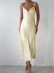 Satin Backless Cami Dress Light Yellow / S
