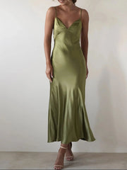 Satin Backless Cami Dress Olive / S