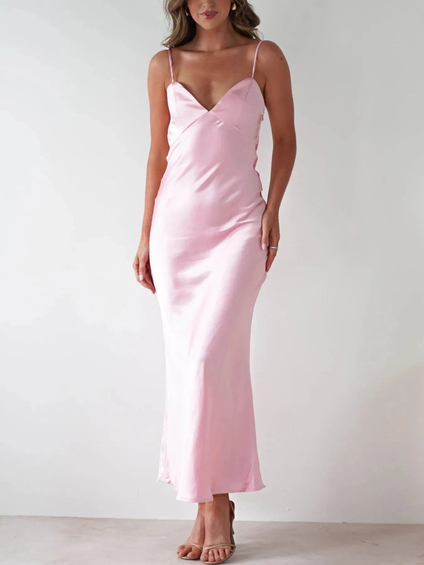Satin Backless Cami Dress Pink / S