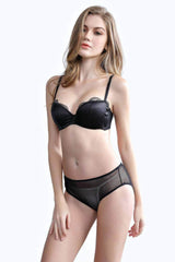 Satin Lace Embroidered Mesh Bra Panty Sets