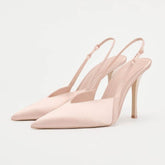 Satin Pointed Toe Slingback Heels EU 34 / MistyRose / 10 CM