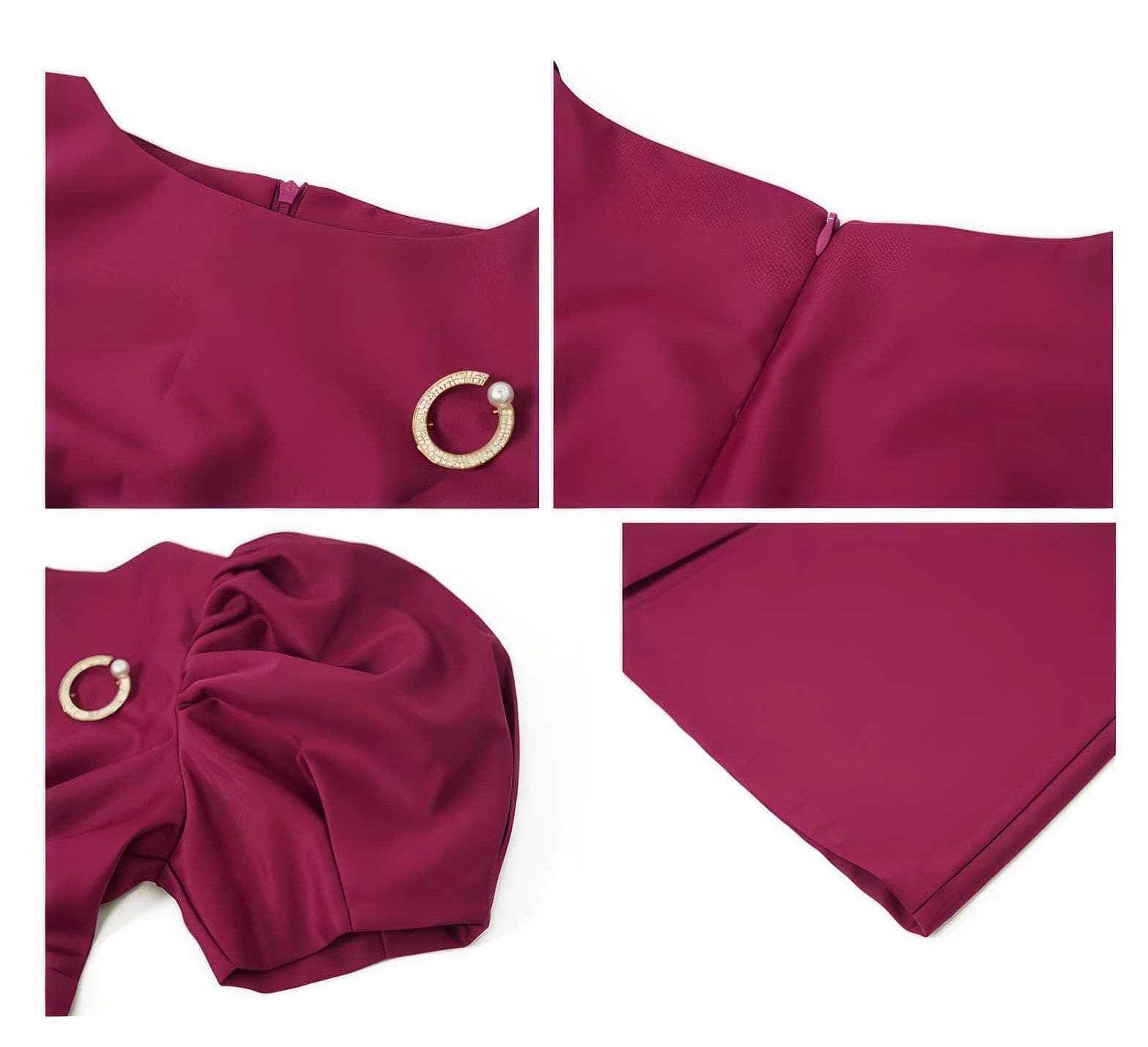 Satin Puff Sleeve Ruched Column Dress