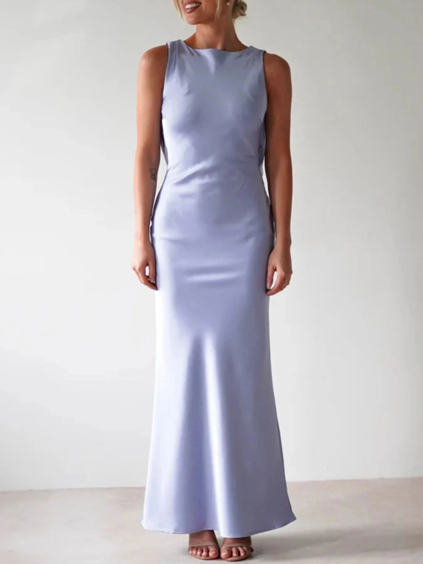 Satin Sleeveless Maxi Dress Blue / S