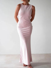 Satin Sleeveless Maxi Dress Pink / S