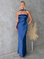 Satin Tube Maxi Dress Blue / S