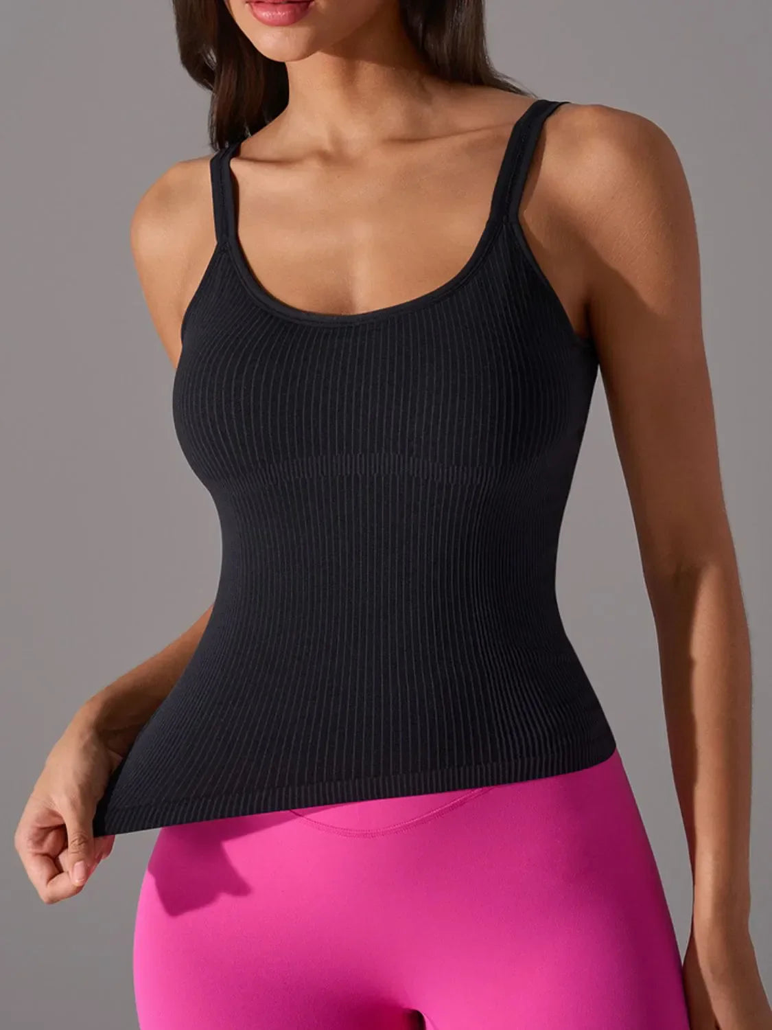 Scoop Neck Active Tank with Detachable Chest Pads Black / 6