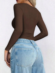 Scoop Neck Long Sleeve Fitted T-Shirt