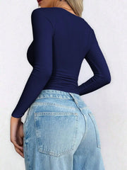 Scoop Neck Long Sleeve Fitted T-Shirt