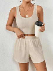 Scoop Neck Top and Shorts Set Apricot / S