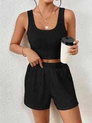 Scoop Neck Top and Shorts Set Black / S