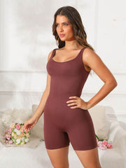 Scoop Neck Wide Strap Active Romper Dark Brown / S