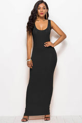 Scoop Neck Wide Strap Maxi Dress Black / S