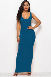 Scoop Neck Wide Strap Maxi Dress French Blue / S