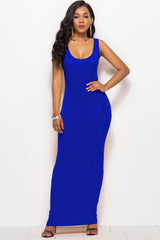 Scoop Neck Wide Strap Maxi Dress Royal Blue / S