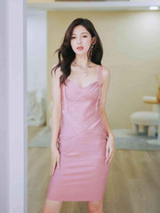 Sculpting Spaghetti Strap Bandage Bodycon Dress XS / Pink