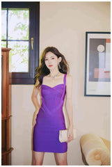 Sculpting Spaghetti Strap Bandage Bodycon Dress XS / Purple
