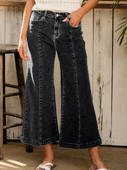 Seam Detail Flared Bottom Ankle Length Jeans Black / 4
